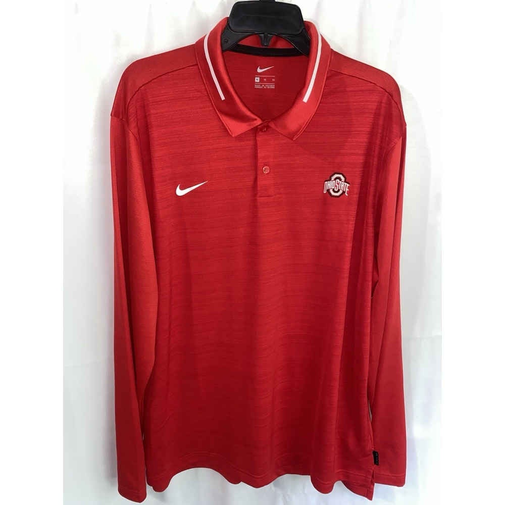 Nike On Field Ohio State Buckeyes Long Sleeve Polo Shirt Mens XL Red